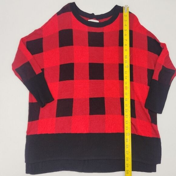 New Directions Drop Shoulder Tunic Sweater Women Size Medium Buffalo Plaid Rayon - Picture 3 of 6